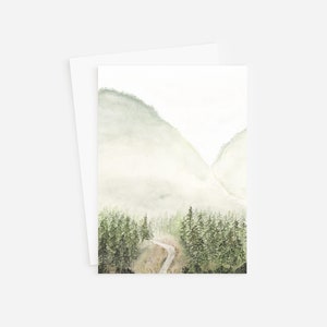 Forest Landscape Greeting Card, Watercolor Stationery, Mountains, Nature, Landscape, Scenic