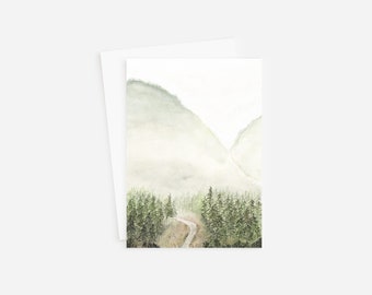 Forest Landscape Greeting Card, Watercolor Stationery, Mountains, Nature, Landscape, Scenic