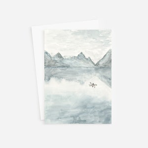 Mountain Lake Greeting Card, Watercolor Stationery, Mountains, Nature, Landscape, Scenic Lake