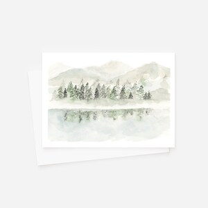 Forest Greeting Card, Watercolor Stationery, Nature, Landscape, Scenic, Lake