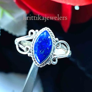 Ręcznie robiony pierścień z lapis lazuli: srebrny pierścionek w stylu boho