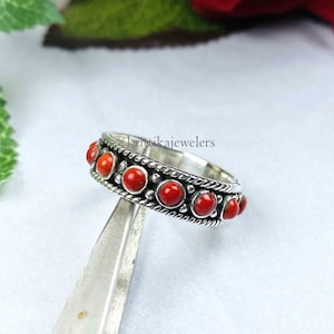 Sterlingzilveren ring koraalrood: handgemaakte boho-sieraden