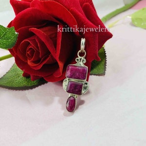 Handmade Ruby Pendant: 925 Sterling Silver Boho Jewelry