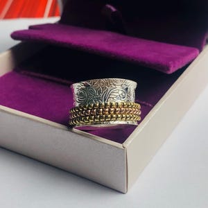 Sterling Silver Spinner Ring: Three-Tone Fidget, Meditation, Anti-Anxiety