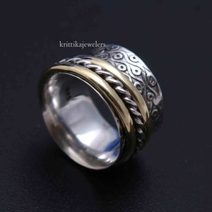 Spinner Ring, Anxiety Ring, Thumb Ring, 925 Sterling Silver Ring, Brass & Silver Spinner Ring, Handmade Jewellery, Fidget Ring, Gift For Her