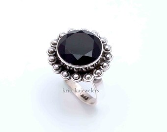 Handgjord svart onyxring: 925 sterlingsilver i bohemiskt stil