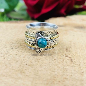 Turquoise Ring, Spinner Ring, 925 Sterling Silver, Fidget Ring, Anxiety Ring, Meditation Ring, Silver Band Ring, Handmade Ring, Gift For Her