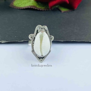 Cowrie Shell Ring, 925 Sterling Silver, Statement Ring, Cowrie Ring, Bohemian Ring, Cowrie Mermaid Ring,Boho Ring,Seashell Ring,Gift For Her