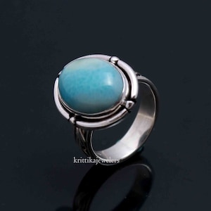 Larimar Ring, 925 Sterling Silver, Natural Larimar Gemstone Ring, Statement Ring, Handmade  Ring, Gemstone Ring, Women Ring, Gift for her