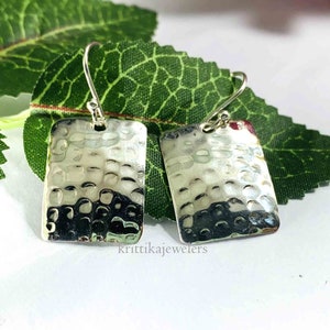 Silver Earring, 925 Sterling Silver, Dangle & Drop Earring, Hammered Silver Ring, Boho Jewellery, Handmade Earring, Gift For Christmas