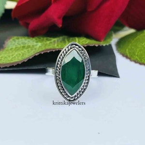 Marquise Emerald Ring: Handmade 925 Sterling Silver Boho Jewelry