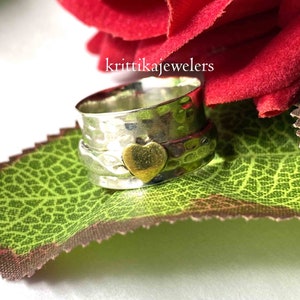 Spinner Ring, 925 Sterling Silver, Meditation Ring, Silver Band Ring, Fidget Ring, Anxiety Ring, Heart Shape Spinner Ring,Gift For Christmas