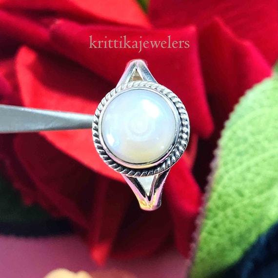 Freshwater Pearl 925 Silver Ring(サイズ調節リング, 2 COLOR) Freshwater Pearl & CZ Sterling Silver Ring 925 Ring Cubic