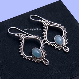 Boho Aquamarine Dangle Earrings: Handmade 925 Sterling Silver