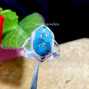 Turquoise Ring, 925 Sterling Silver Ring, Natural Turquoise Silver Ring, Statement Ring, Handmade Silver Jewellery, (All sizes available)