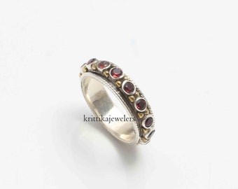 Garnet Ring, Spinner Ring, 925 Sterling Silver, Handmade Ring,  Band Ring, Thumb Ring,Anxiety Ring,Fidget Ring,Meditation Ring,Gift For Her