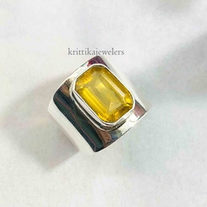 Handmade Citrine Statement Ring: 925 Sterling Silver Boho Ring