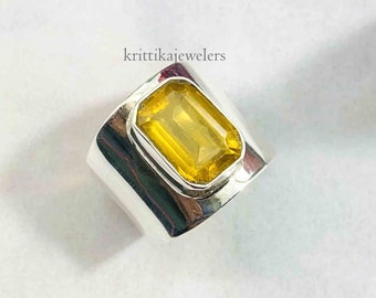 Handmade Citrine Statement Ring: 925 Sterling Silver Boho Ring