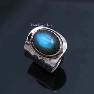 Handmade Labradorite 925 Sterling Silver Ring - Adjustable Boho Statement Ring
