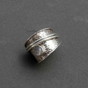 Moonstone Spinner Ring: Handmade 925 Sterling Silver Fidget Band