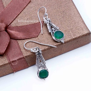 Handmade Sterling Silver Emerald Dangle Earrings: Boho Style