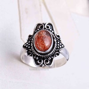 Handmade Sunstone Silver Ring: Boho 925 Sterling Silver