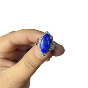 Ręcznie robiony pierścionek z lapis lazuli markizy: srebro próby 925 w stylu boho