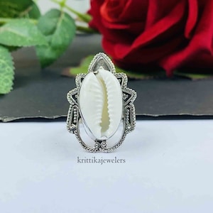 Cowrie Ring, 925 Silver Ring, Cowrie Shell Ring, Statement Ring, Cowrie Jewelery, Seashell Ring, Women Ring, Dainty Ring, Gift For Valentine