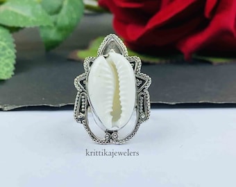925 Silver Cowrie Shell Ring: Boho Statement Smycken