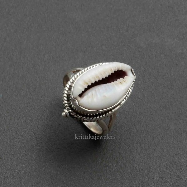 Cowrie Shell Ring, Stone Ring, 925 Sterling Silver, Women Ring, Dainty Ring, Natural Shell, Gemstone Ring, Statement Ring, Cowrie Jewelry