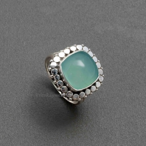Aqua Chalcedony Sterling Silver Ring: Handmade Boho Jewelry
