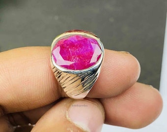Handmade Ruby Ring: 925 Sterling Silver Boho Statement Ring