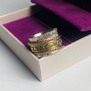 925 Sterling Silver Spinner Ring: Handmade Boho Meditation Fidget Ring