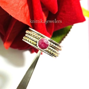 Ruby Spinner Ring, 925 Sterling Silver, Meditation Ring, Silver Band Ring, Fidget Ring, Anxiety Ring, Multi Spinning Ring,Gift For Christmas