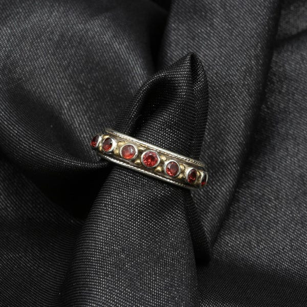 Handgefertigter Granat Spinner Ring: 925 Sterling Silber Angst Fidget Band