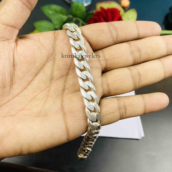 Plain Solid Chain Bracelet For Men in 925 Sterling Silver | eBay