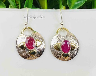 Ruby Earrings,Red Ruby Earrings,Handmade Silver Earrings,925 Sterling Silver Earrings,Oval Ruby Earrings,Gift For Her,Dangle & Drop Earrings