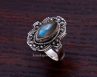 Labradorite Ring,925 sterling Silver Ring,Blue Fire Labradorite Ring,Handmade jewelry,silver jewelry,gift for her ring, all size available