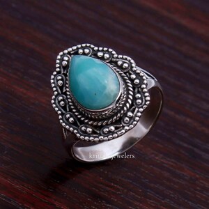 Larimar Ring, Silver Ring, 925 Sterling Silver, Larimar Statement Ring, Natual Larimar Ring, Boho Ring, Women Silver Ring, Gift For Her