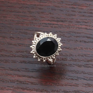 Black Onyx 925 Silver Ring: Handmade Boho Statement Jewelry