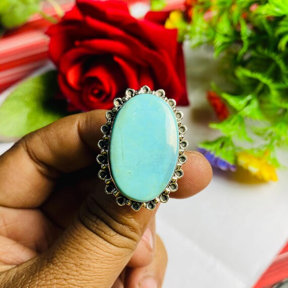 Anello Donna In Argento 925 Artigianale, Stile Boho Con Pietre Naturali Turchese, Onice, Perla O Cristallo, Fatto A Mano In India, Taglia 30