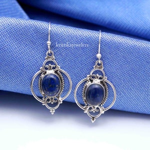 Lapis Earring Silver,925Sterling Silver,Natural Lapis Lazuli,Dangle & Drop Earring,Handmade JeweleryGemstone Silver Earring,,Gift For her