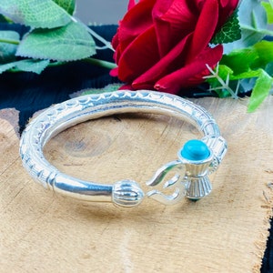 925 sterling silver handmade amazing customized lord shiva bangle bracelet, excellent trident trishul with rudraksha unisex jewelry