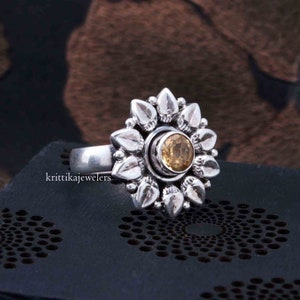 Boho Citrine Ring: Handmade 925 Sterling Silver, November Birthstone