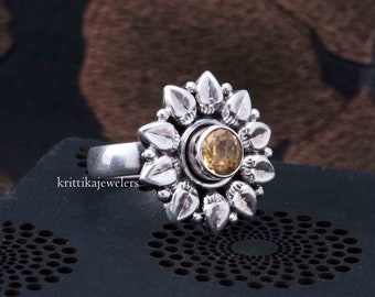 Boho Citrine Ring: Handmade 925 Sterling Silver, November Birthstone