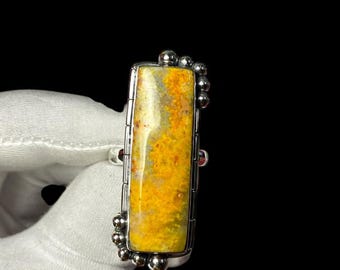 Bague en argent sterling 925 faite main en jaspe jaune - Bague tendance bohème