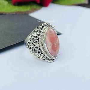 Rhodochrosite Ring, 925 Sterling Silver, Statement Ring, Gemstone Ring, Boho Ring , New Design Ring, Promise Ring, Women Ring, Gift For Her