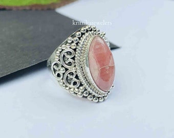 Rhodochrosite Ring, 925 Sterling Silver, Statement Ring, Gemstone Ring, Boho Ring , New Design Ring, Promise Ring, Women Ring, Gift For Her