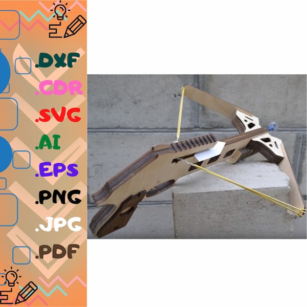 Crossbow Gun Laser Cut  SVG, DXF vector plans file wall pdf silhouette template laser cnc cutting router digital vector instant download