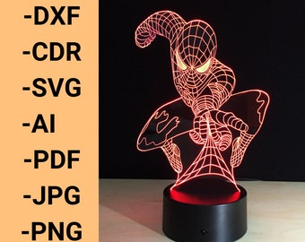 Spiderman Night Light Desk Lamp dxf file wall sticker pdf silhouette template cnc cutting router digital vector instant download